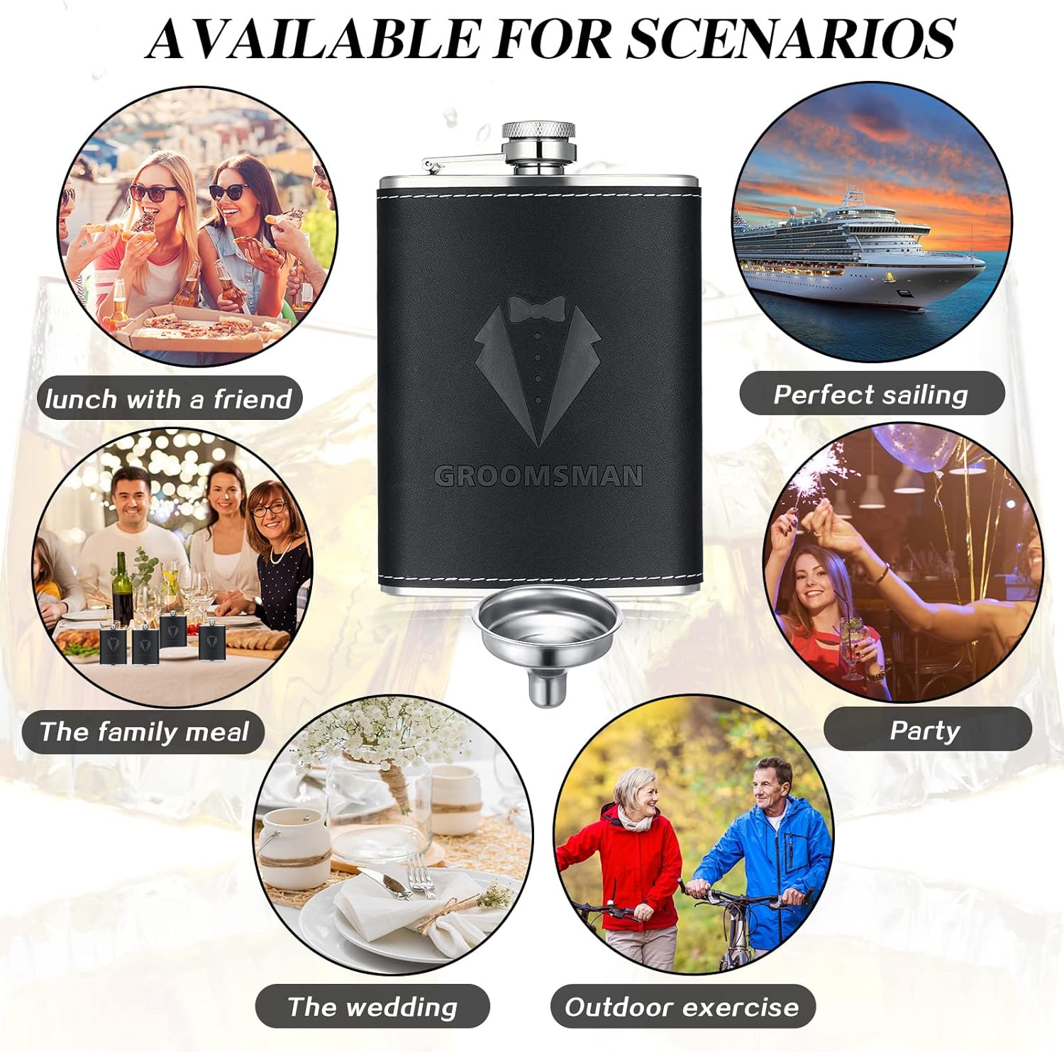 Rtteri Groomsman Gifts Set of 6 Flask for Men 8 oz Groomsman Proposal Gifts Stainless Steel Tuxedo Hip Flask Bachelor Party Favors for Wedding Proposal