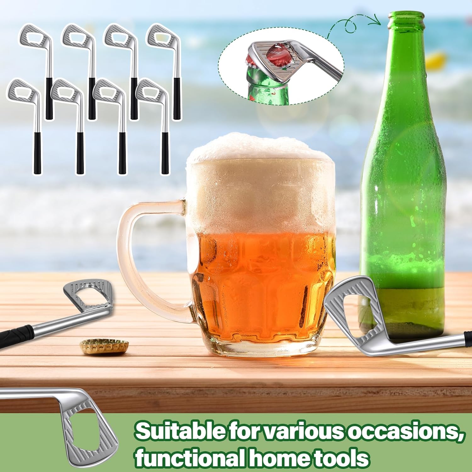 10 Pcs Golf Club Bottle Opener Bulk Novelty Groomsmen Gift Bachelor Party Favors for Golf Lover Beer Enthusiast, Made from Zinc Alloy (Silver)