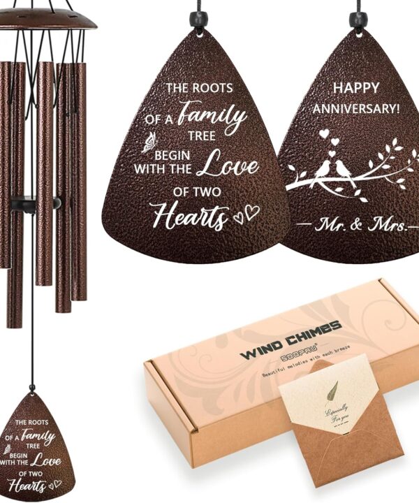 Wedding Anniversary Couples Gift, 32" Bronze Wind Chimes, Wedding Romantic Gift for Couple Parents Friends Women Men, Happy Anniversary Decorations