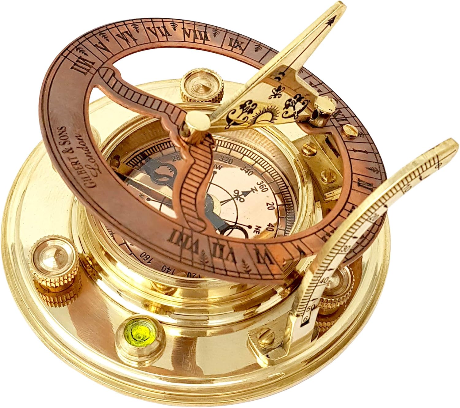 Brass Nautical – Antique Brass & Copper Sundial Compass, Sundial Clock in Box Gift Sun Clock Ship Replica Watch