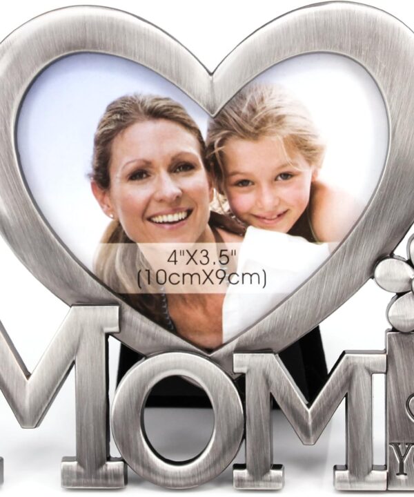 QTMY Christmas Gifts for Mom I Love You Picture Frame,Heart Shape Metal Desktop Decor from Daughter Son for Mother's Birthday Day (1)