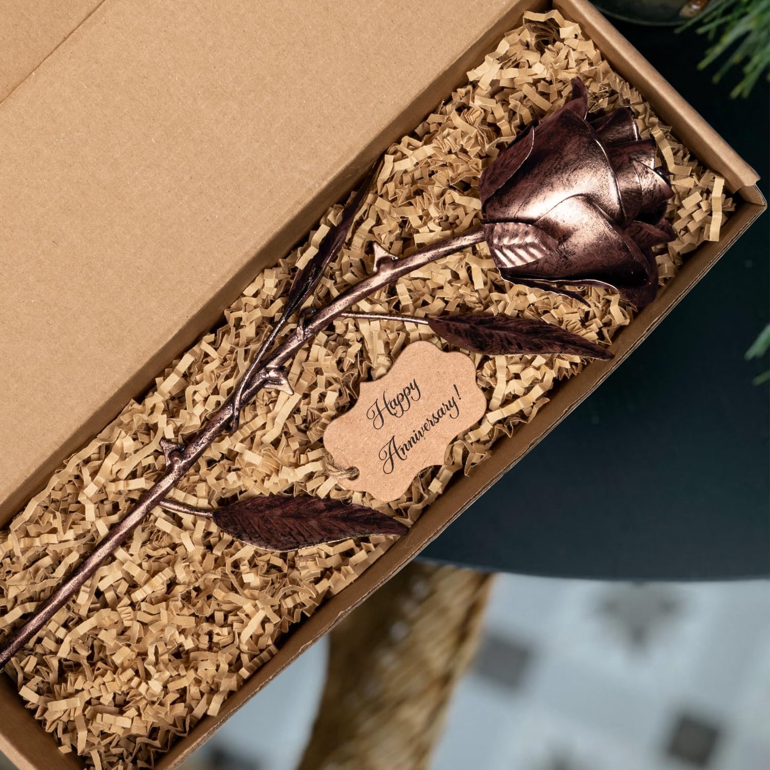 BESZONE 7 Year Anniversary Copper Gift for Her – Metal Rose Copper Gift for Wife 7th Wedding Anniversary for Him Husband Couples, Everlasting Flower 22nd 22 Year Handcrafted Love Stained Artwork