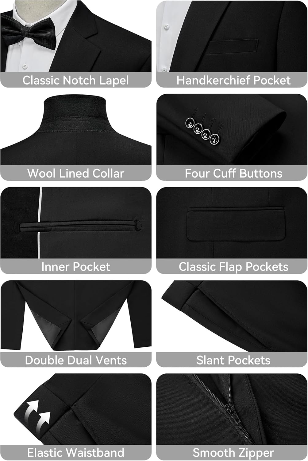 WEEN CHARM Mens Suits Slim Fit 2 Piece One Button Blazer Jacket Wedding Prom Tuxedo Pants Set