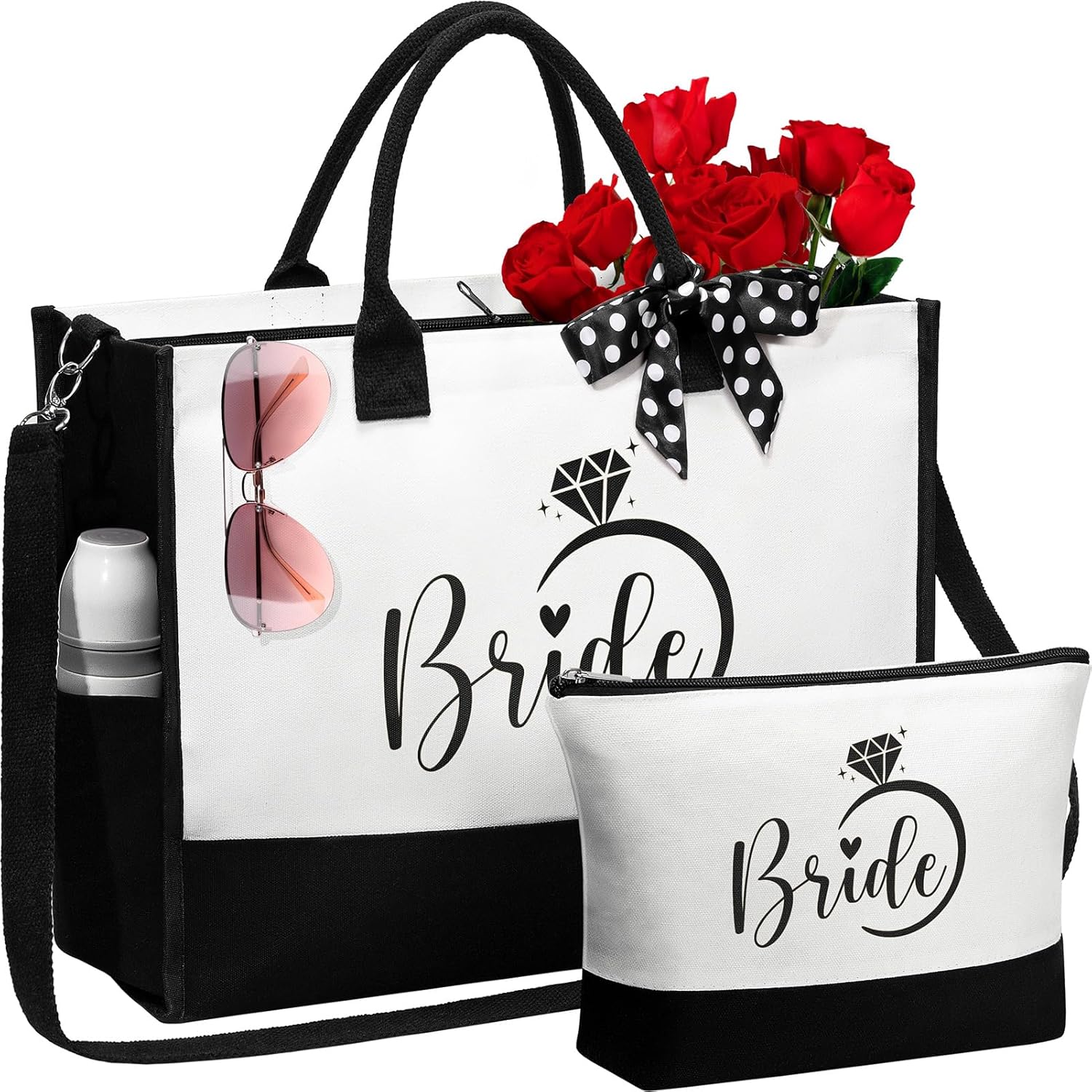 MAYICIVO Bridal Shower Gifts for Bride, Bride to Be Gifts Wedding Engagement Bachelorette Party Gift for Brides Congratulation Honeymoon Gift Set - Canvas Beach Tote Bag & Makeup Bag