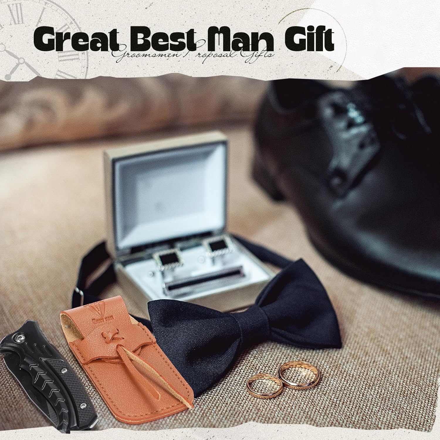 Abbylike 6 Set Man Pocket Knife Gift for Men Gifts Personalized Pocket Knife with Leather Sheaths Mini Folding Knives Proposal Gifts for Christmas Wedding Party Favors(Classic)