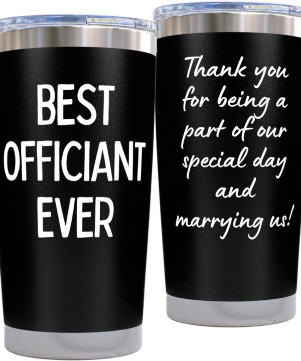 Best Officiant Ever Gift Tumbler - Best Wedding Officiant Gift Mug 20 Ounce Black Cup, Thank you for Marrying Us, Groomsmen Gifts Ideas, Unity Ceremony Best Man or Bridesmaid Gifts for Wedding Day