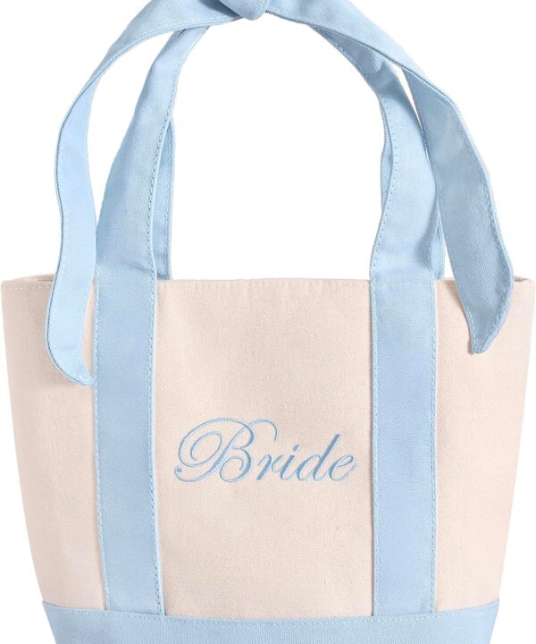 Chug Buddy Bride Tote Bag | Canvas Mini Tote Bag w/Bow | Bachelorette Gifts for Bride, Bride to Be Gifts for Bachelorette Party, Bridal Shower, Engagement Party Favor, Wedding Accessory