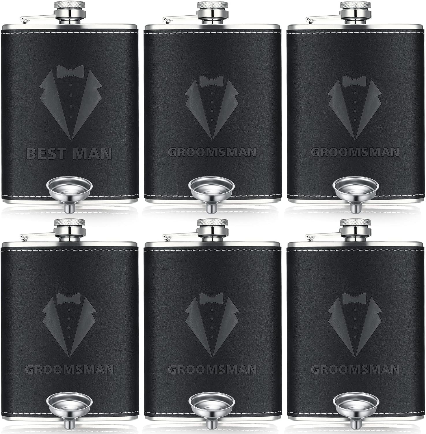 Rtteri Groomsman Gifts Set of 6 Flask for Men 8 oz Groomsman Proposal Gifts Stainless Steel Tuxedo Hip Flask Bachelor Party Favors for Wedding Proposal