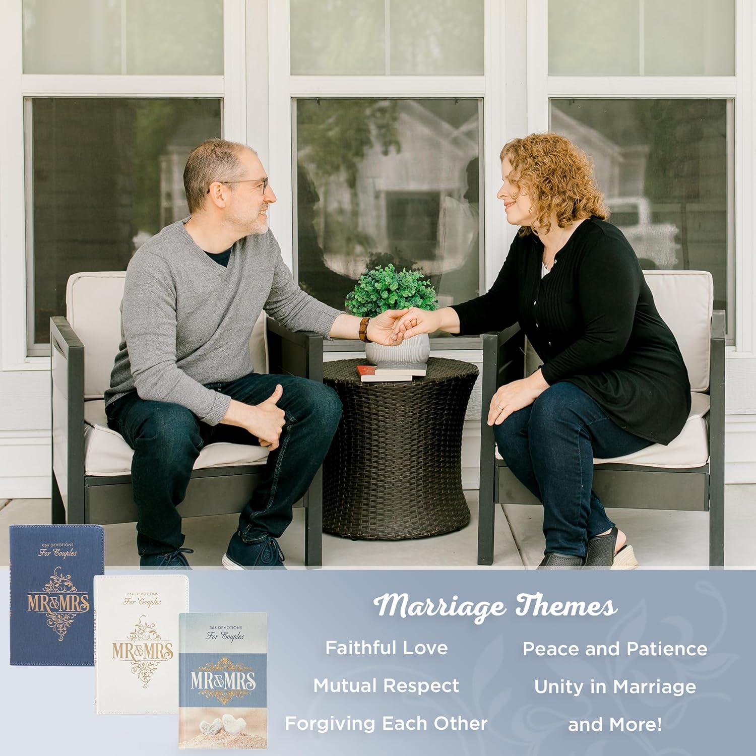 Mr. and Mrs. 366 Devotions for Couples – White Faux Leather Devotional Gift Book for Bride and Groom, Engaged