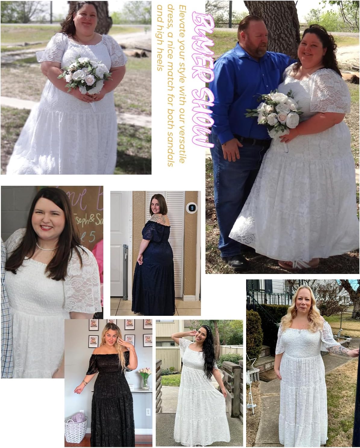 Plus Size Wedding Dress Bride Boho Lace Formal Square Neck Ruffle Sleeves Long Dresses for Curvy Women