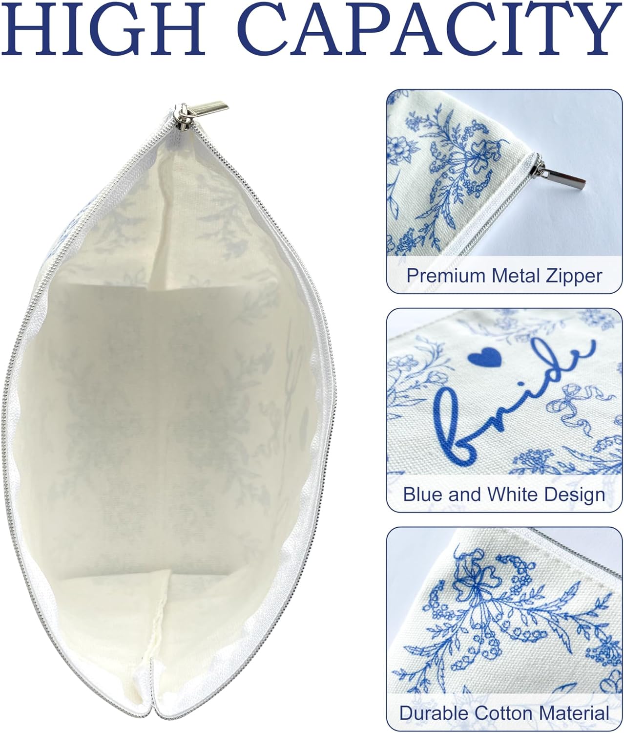 LADY&HOME Bride Makeup Bag Blue Bride Bag for Bridal Shower Wedding Engagement Gifts