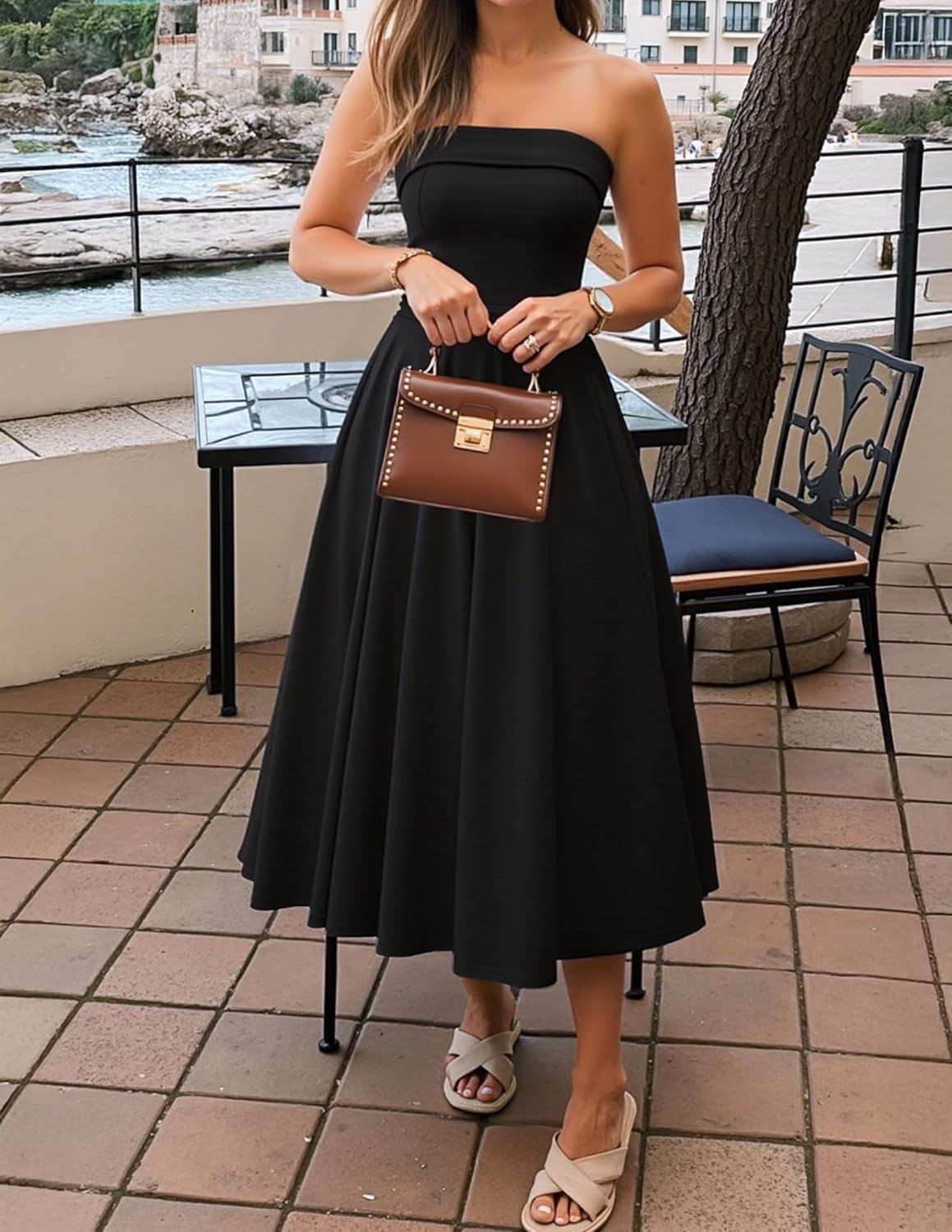 ZESICA Womens Summer Strapless Cocktail Dresses 2026 Elegant Off Shoulder Flowy A Line Wedding Guest Party Midi Dress