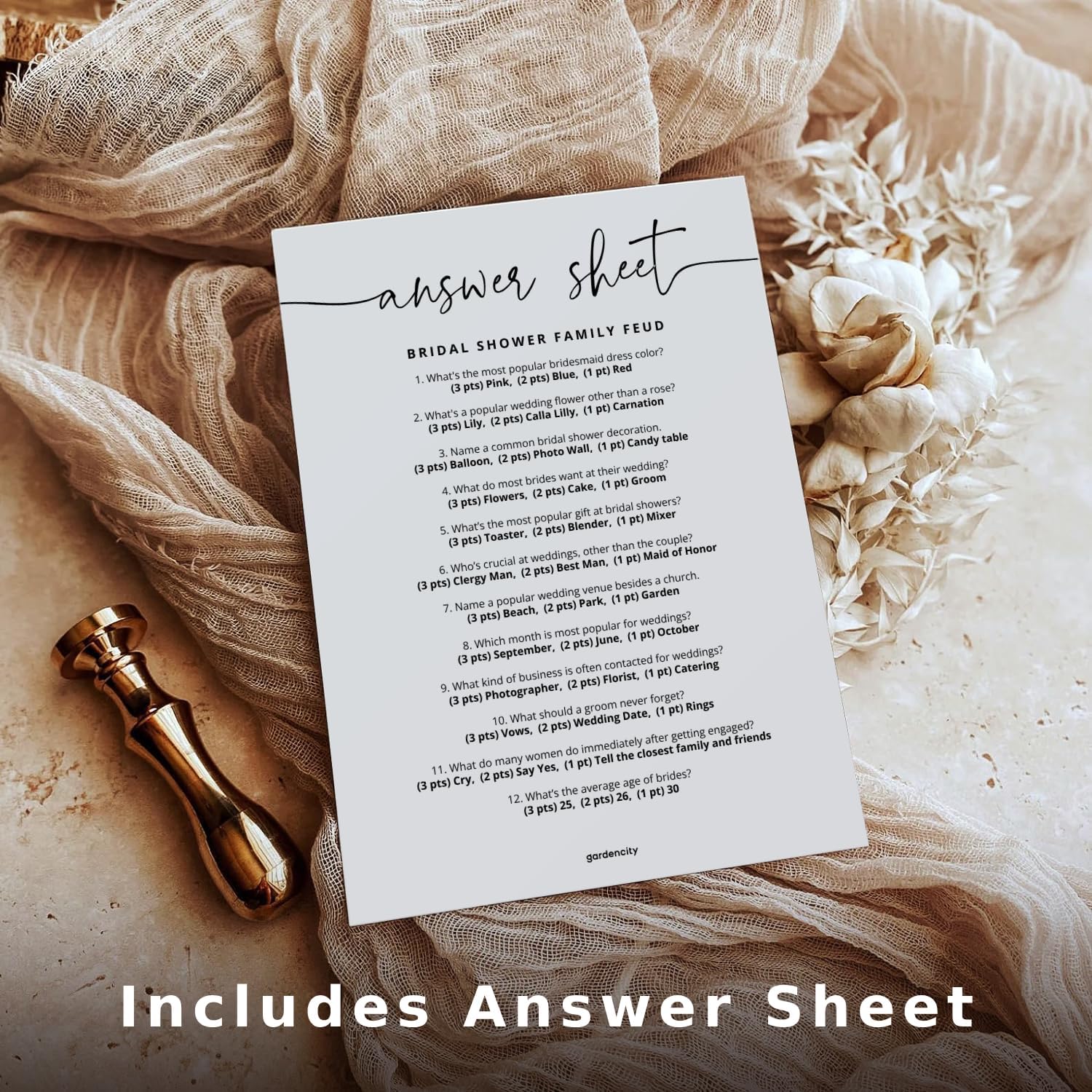 GardenCity Bridal Shower Games, 50 Bridal Shower Family Feud Game Cards, Wedding Shower Game Activity, 50 Guests, Minimalist