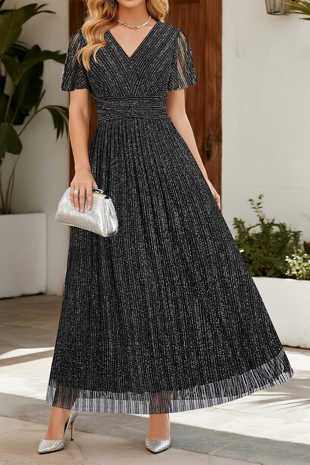 Pinup Fashion Women Plus Size Formal Dresses – Evening Gowns Long Sleeve Wedding Guest Glitter Prom Long Dress