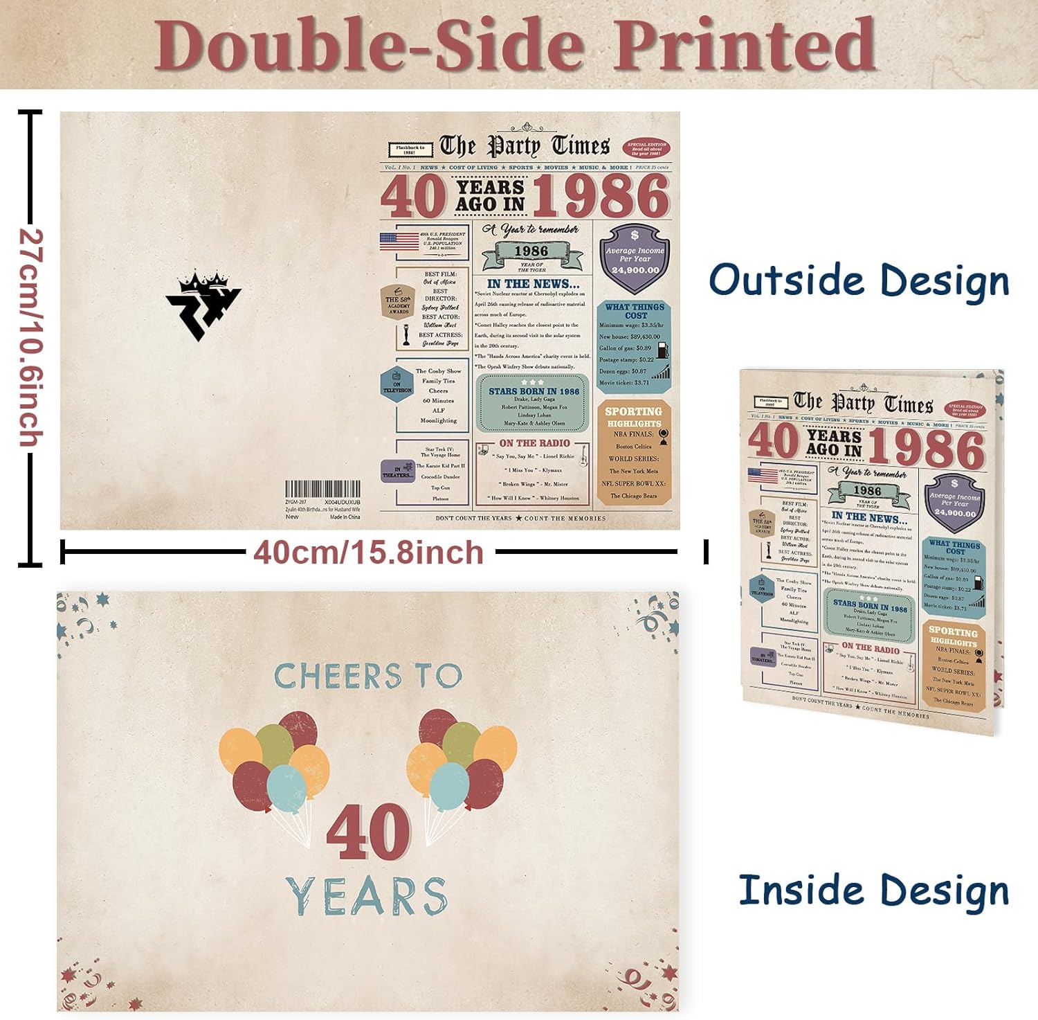 Zyulin 40th Birthday Card Gifts Men Women, 40 Year Old Birthday Decorations for Husband Wife