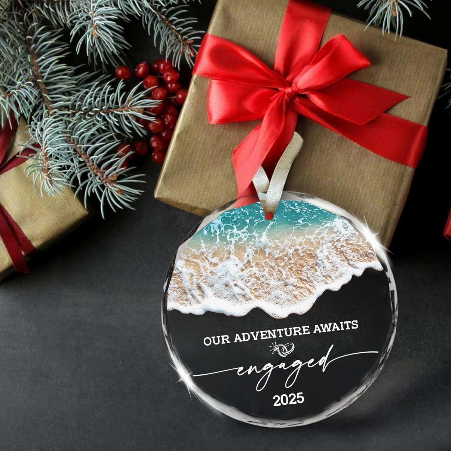 Engagement Gifts for Couples – Our Adventure Awaits Engaged 2025 Glass Ornament Just Engaged Present Ideas for Newly Women, Bride to Be, Fiance, Friend, Daughter