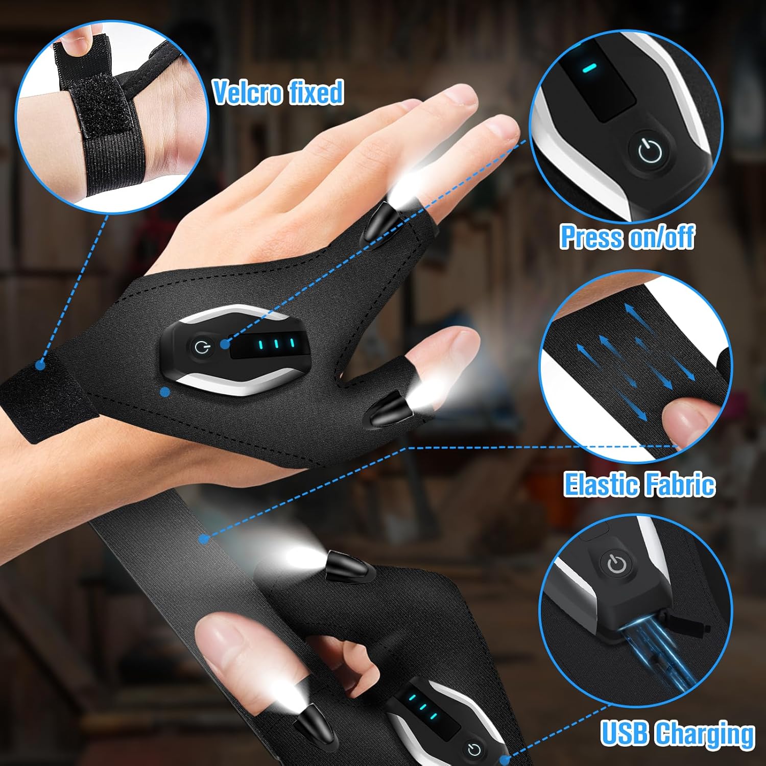 Valentines Day Gifts for Him, LED Flashlight Gloves, Mens Valentines Gifts for Men Dad Husband Boyfriend, Anniversary Birthday Gifts for Camping Essentials Cool Gadgets Tools for Fishing Repairing