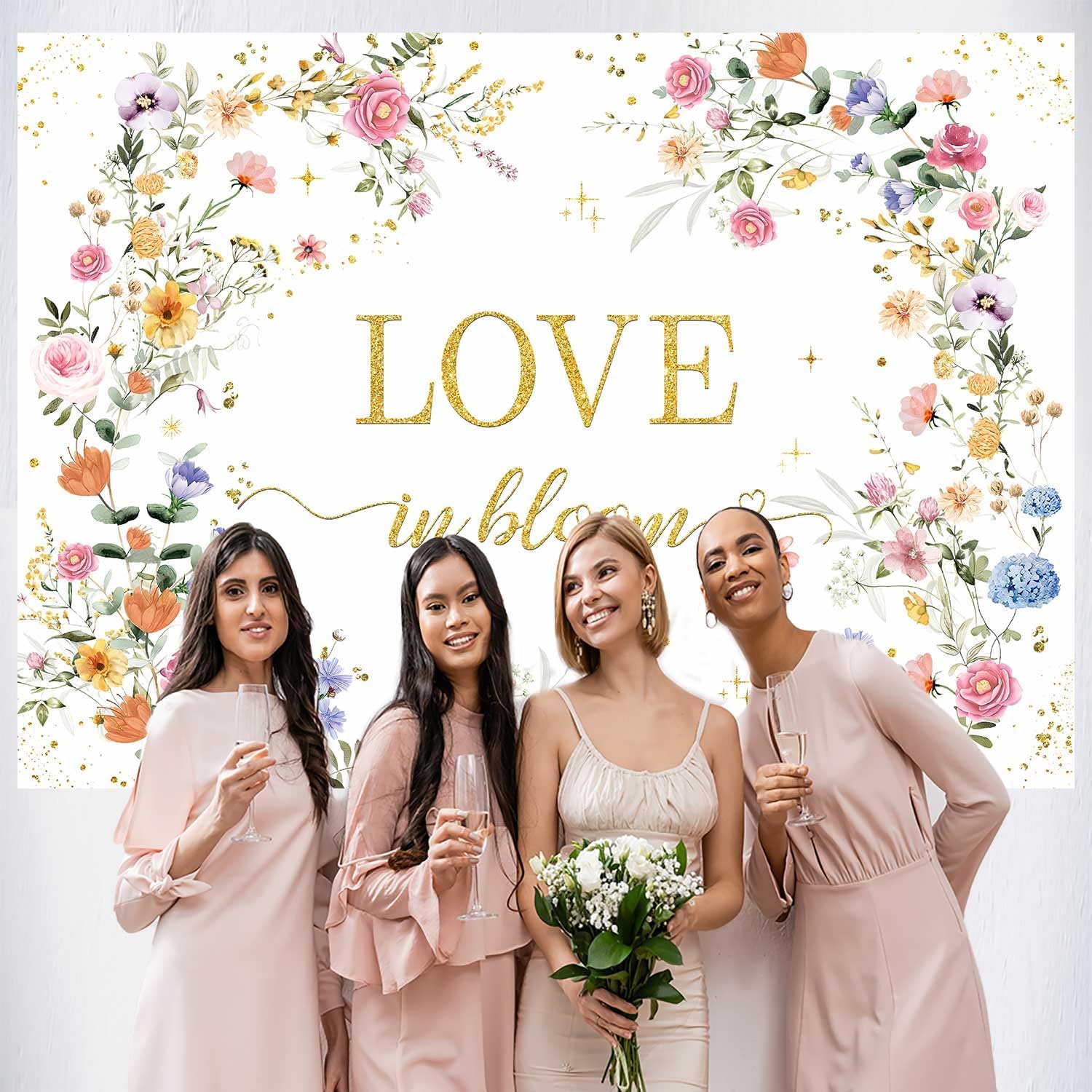 MEHOFOND Love in Bloom Bridal Shower Decorations Backdrop, Wildflower Wedding Shower Background, Spring Floral Engagement Wedding Bachelorette Party Decor Supplies Photo Booth Props 7x5ft