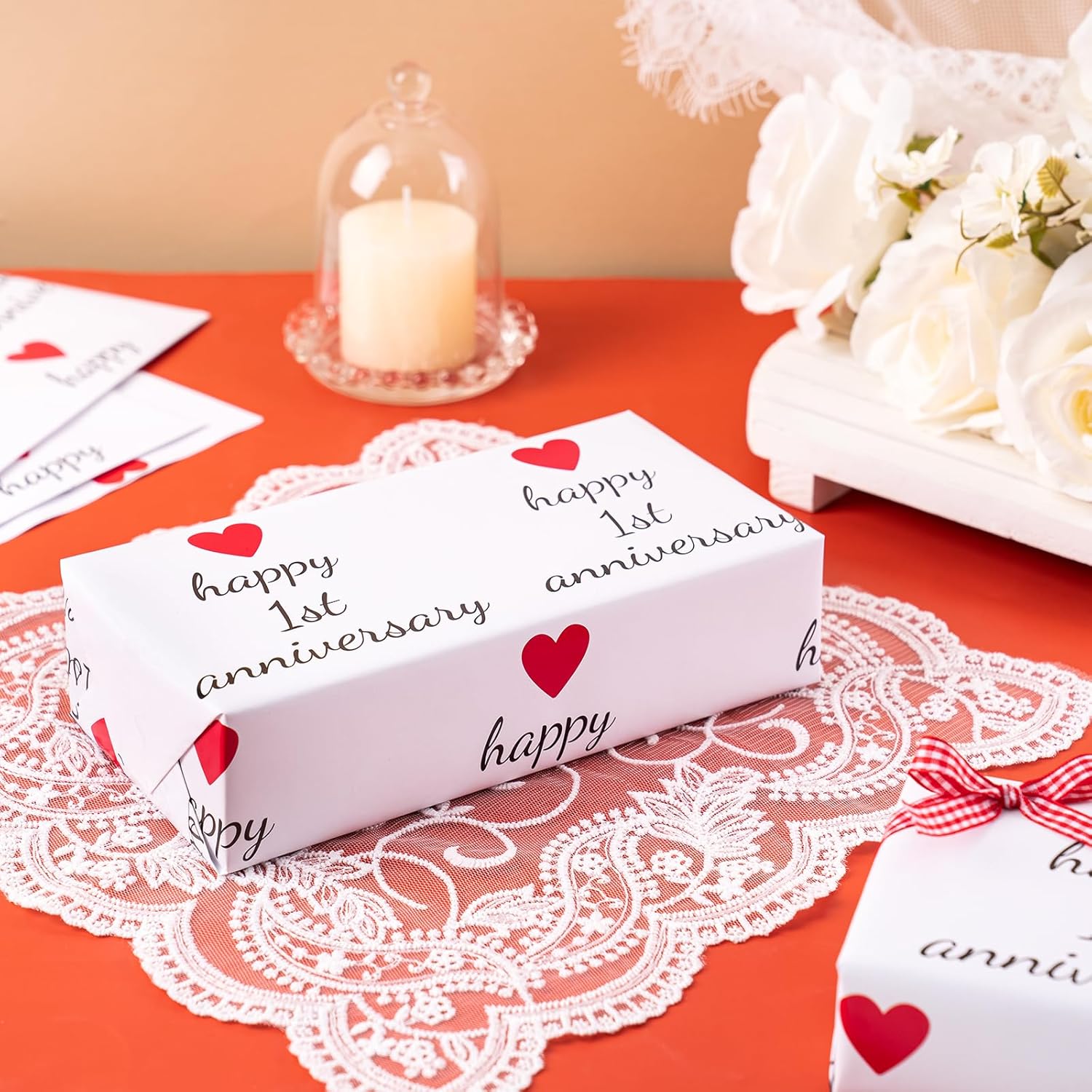 WRAPAHOLIC Anniversary Wrapping Paper Sheet – 6 Sheets 1st Anniversary Design Folded Flat for Husband, Wife, Boyfriend, Girlfriend, Birthday, Valentines Day – 19.7 Inch X 27.5 Inch Per Sheet