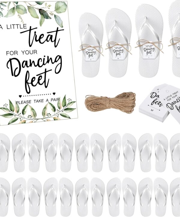 Toulite Wedding Flip Flops Bulk for Guests Sandal Dancing Slipper Gifts Wedding Sign Tags Rope Bridal Shower