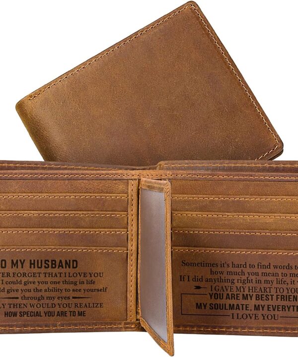 kullder Mens Wallet Engraved Leather Wallets Personalized Mens Gifts for Husband from Wife Custom Wallet for Man Anniversary Christmas Birthday gift