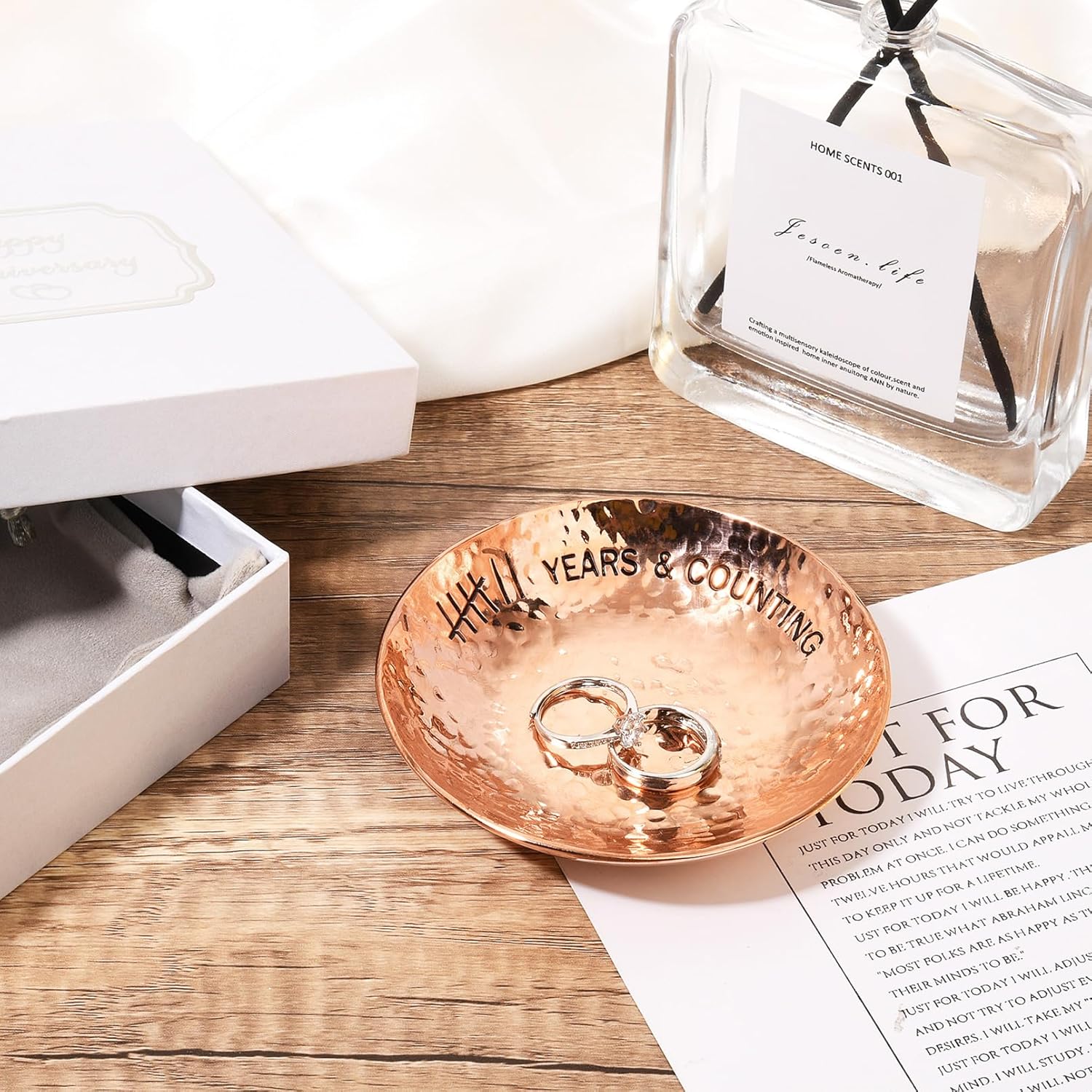 CEELGON 7th Wedding Anniversary Copper Gifts 4 Engraved Jewelry Tray Copper Decorative Dish for Couples Wedding Gift for Him or Her