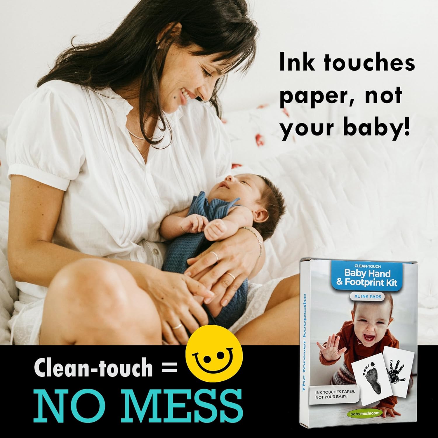 Baby Ink Hand & Footprint Kit | 2 Inkless Stamp Pads, 4 Art Cards, 3 Frames, Stickers & Magnets for Baby Shower, Registry, Newborn, New Mom Gifts