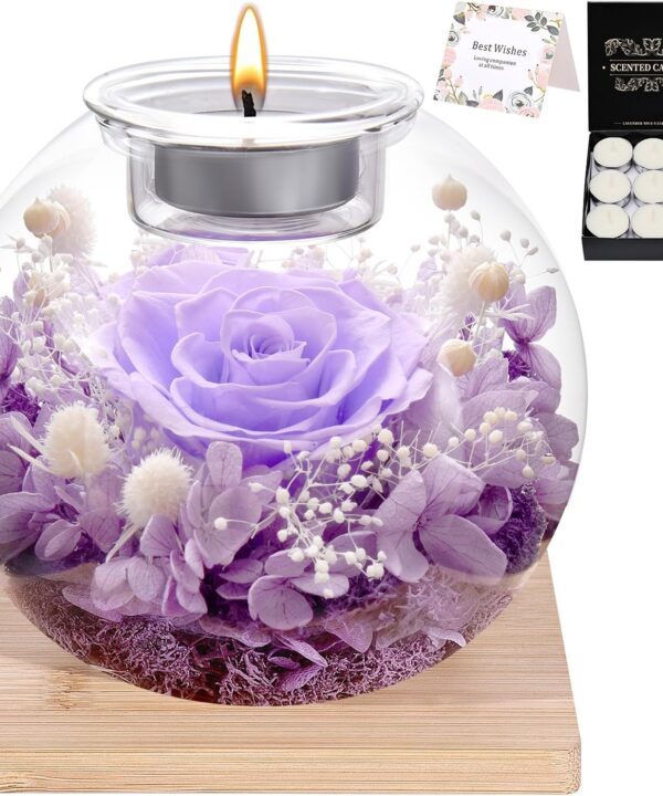 Valentines Day Birthday Gifts for Women Preserved Roses in Glass Dome with Scented - Romantic Preserved Flower for Gifts for Women, Girlfriend, Wife, Mom, Grandma, Sister, Her-lightpur