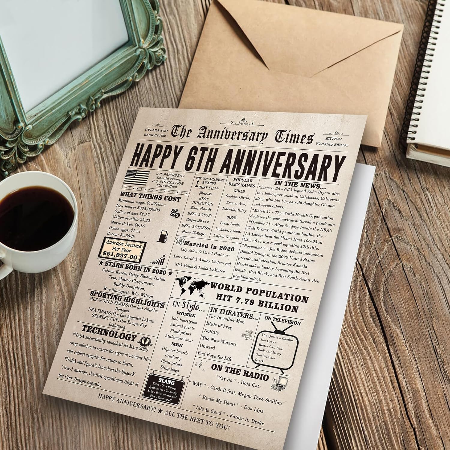 Jumbo 6th Anniversary Card for Him Her, Vintage 6 Years Wedding Anniversary Card Gifts for Husband Wife, Funny Iron Anniversary Pun Card for Women Men