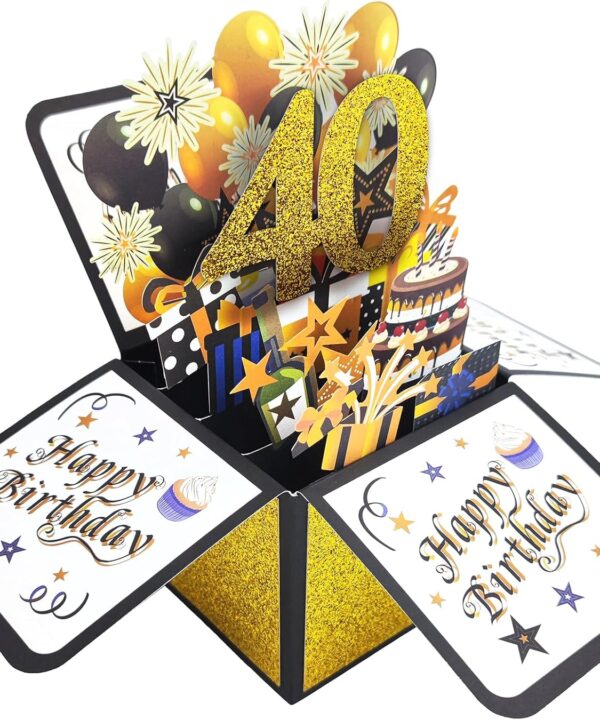Asmallgf Happy 40th Birthday Pop-up Card for Mom Dad, Cool Splendid Forty Bday 3D Greeting Card for Husband Wife, Best 40 Year Old Birthday Gift Ideas for Men Women