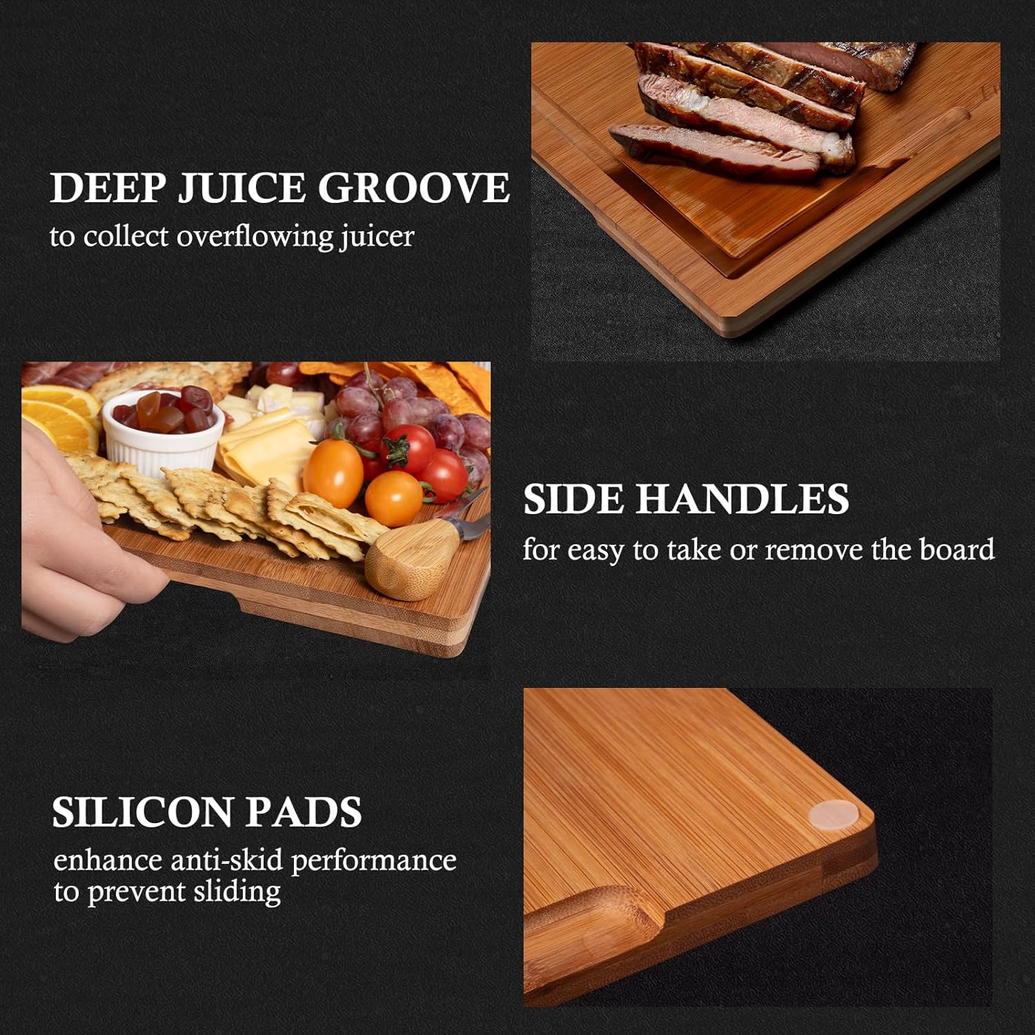 Empune Bamboo Cutting Board Set, Wood Cutting Boards for Kitchen with Holder Wooden Chopping Board for Meal Prep & Serving, Brown