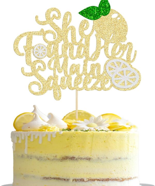 Gyufise 1Pcs She Found Her Main Squeeze Cake Topper Glitter Bridal Shower Party Cake Decorations for Lemon Theme Wedding Engagement Bachelorette Party Supplies