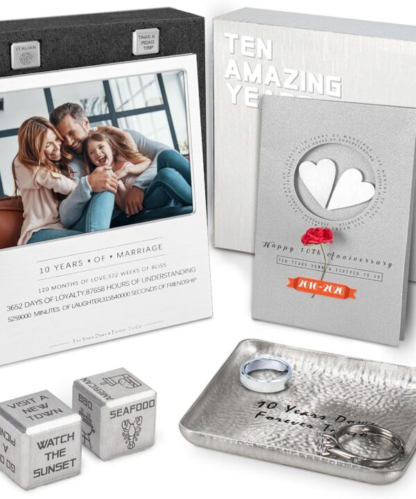 10 Year Anniversary Tin Gifts For Him Her For Wife Couples,10th Wedding Anniversary Aluminum Gifts Set,Happy 10 th Gift Ideas For Couple, Best 10th Gift Basket Box With Card Decorations