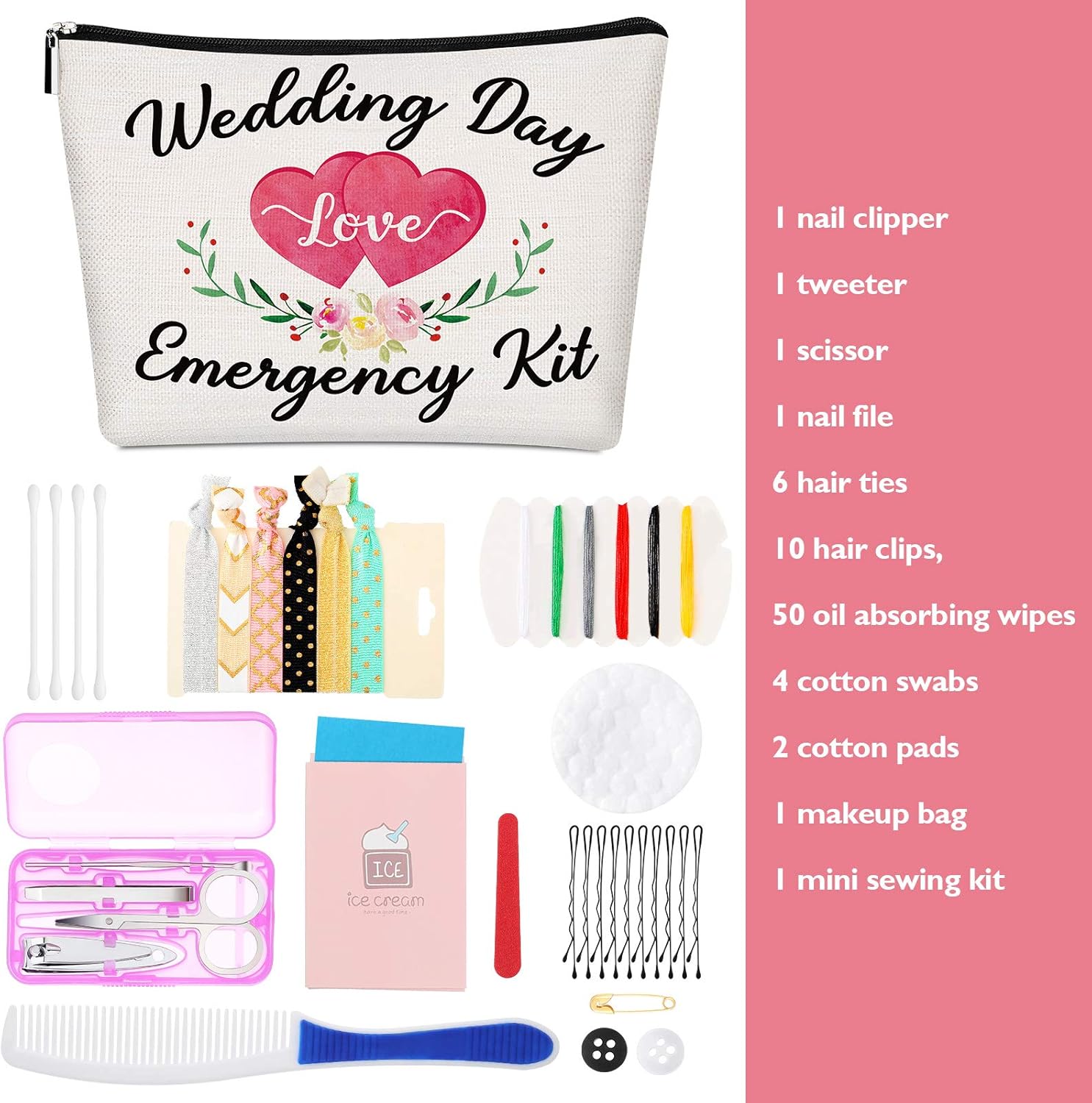Weewooday Floral Wedding Emergency Kit for Bride Wedding Survival Set with Makeup Bag, Bridal Shower Kit Gift Present Fun Engagement Present for Bride Emergency Supplies