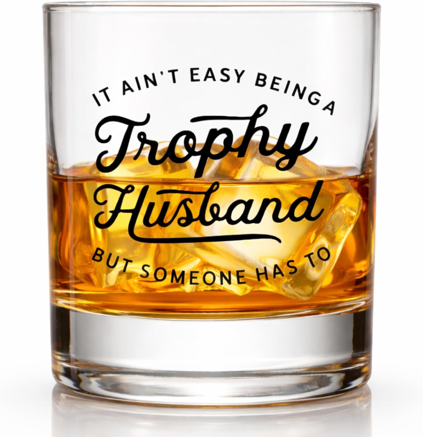 Valentines Day Gifts for Husband Funny Bourbon Gifts for Men Cool Anniversary or Birthday Gift for Him from Wife, Gift Idea for Men Who Have Everything - Trophy Husband Whiskey Glass