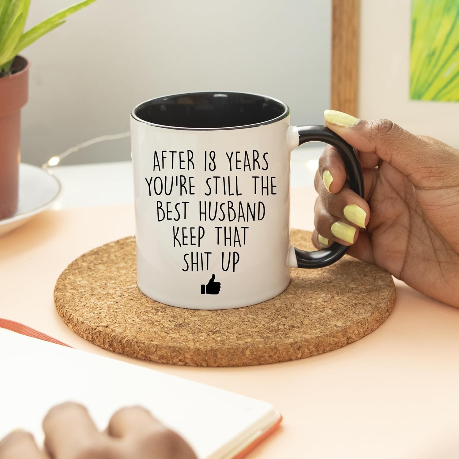 YouNique Designs 18 Year Anniversary Coffee Mug for Him, 11 Ounces, 18th Wedding Anniversary Cup For Husband, Eighteen Years, Eighteenth Year, 18th Year (Black Handle)