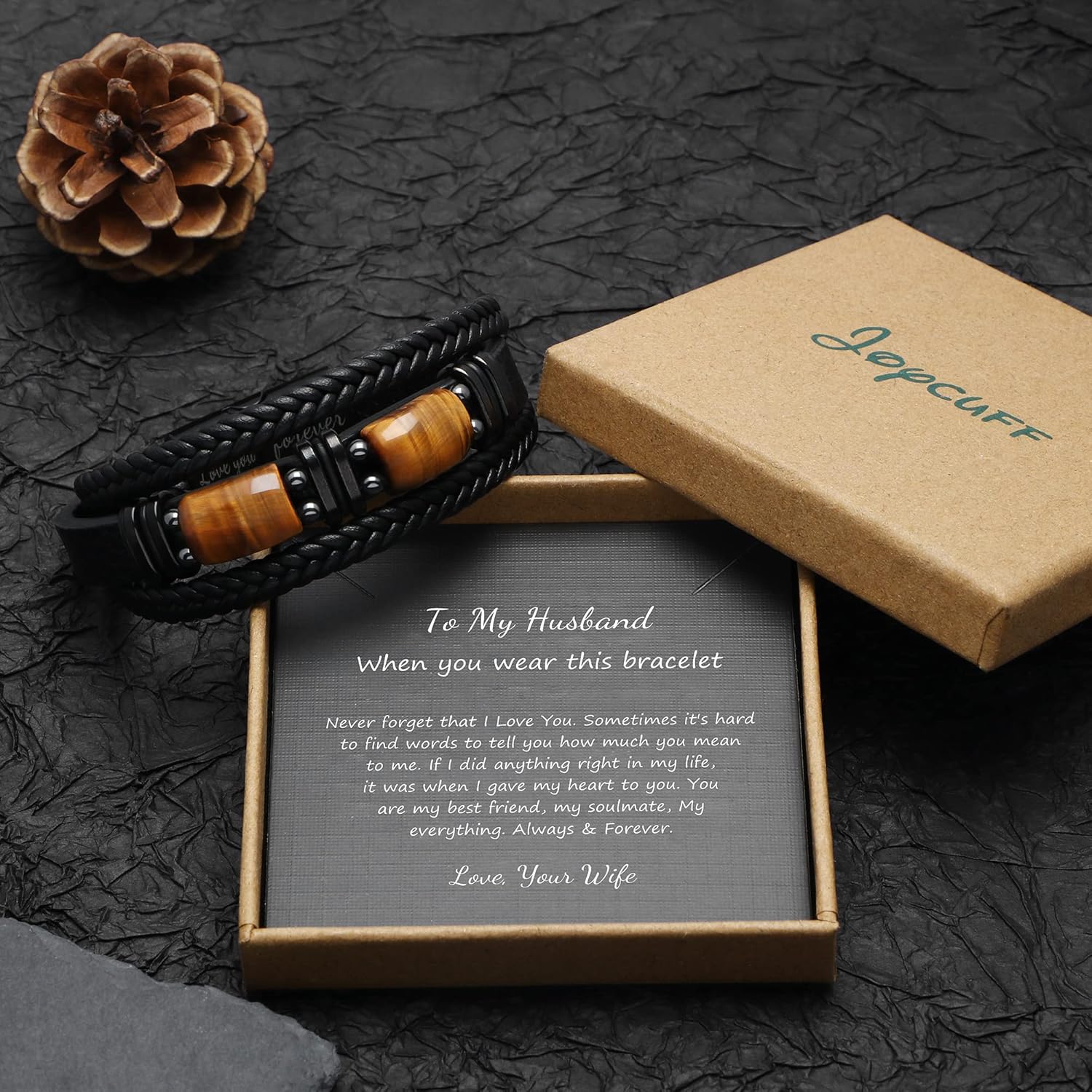 With Tigers Eye, Anniversary Valentines Fathers Day Christmas Birthday Gifts for Son Husband Grandson Boyfriend Brother Dad Love You Forever Bracelets for Men