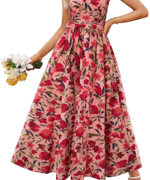 MEROKEETY Women's 2026 Summer Floral Strapless Maxi Dress Boho Tube Smocked Tie Wedding Guest Cocktail Long Dresses