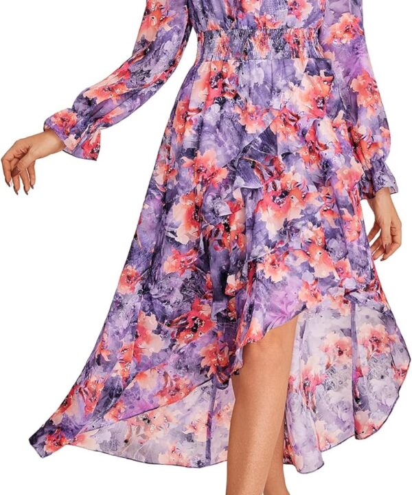 GRACE KARIN Long Sleeve Wedding Guest Dress 2025, Boho Maxi Fall Dresses, Chiffon Flowy Floral Dress Formal Cocktail Party