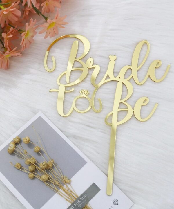 Mirror acrylic Bride to Be Cake Topper - Bridal Shower Cake Topper,for Wedding Shower;Engagement;Bachelorette;Hen Party Decorations (gold)