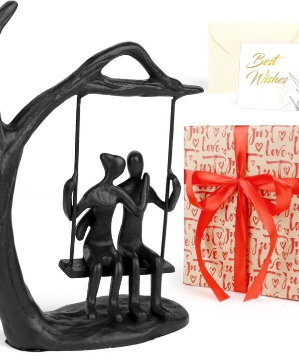 Anniversary Wedding Gifts for Couple/Her - Romantic Couple Statue in Love, Black Metal Figurine Sweet Loving Together Iron Sculpture Decor, Gifts for Wife Husband Christmas