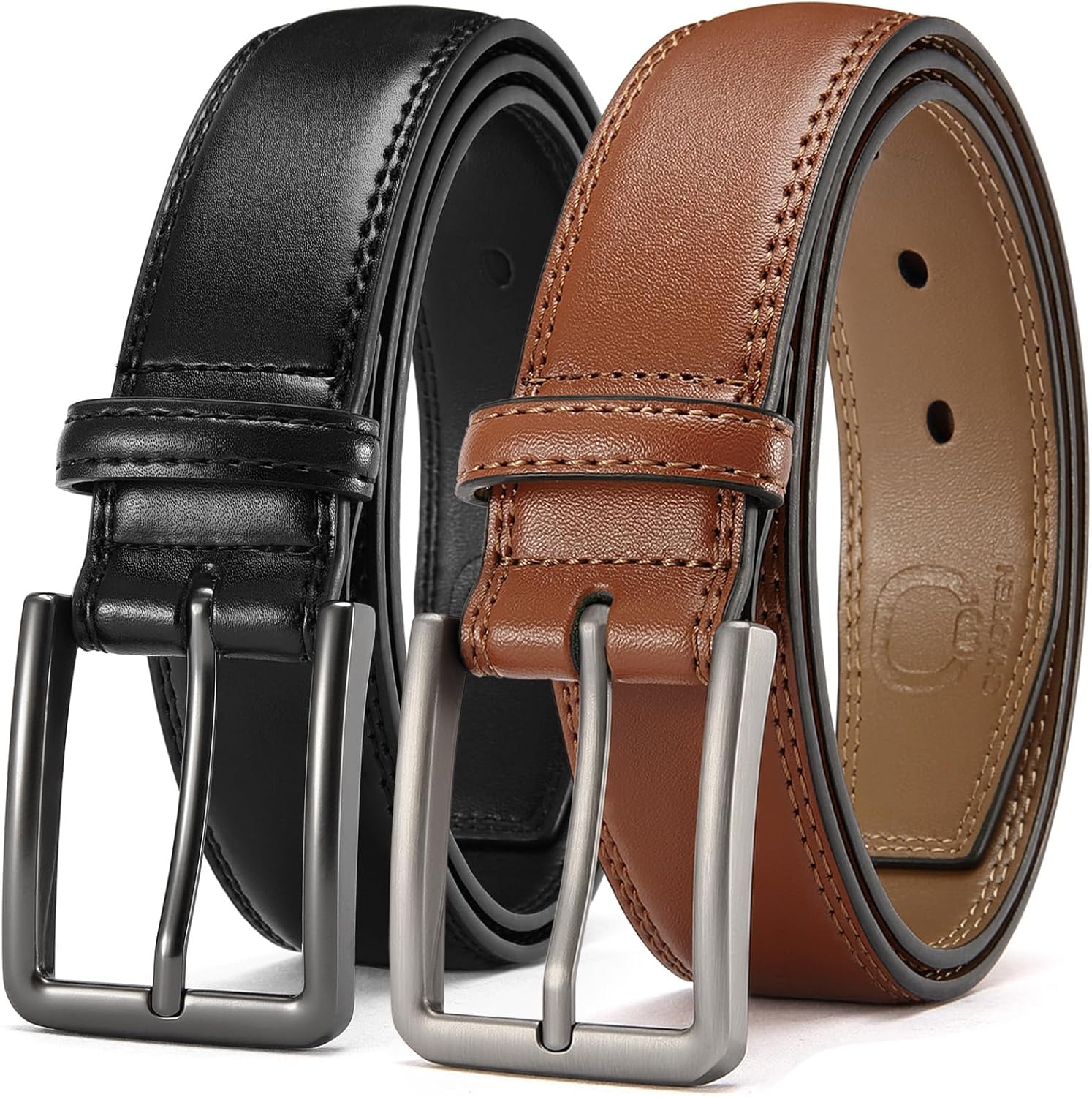 CHAOREN Leather Dress Belt Men 2 Pack - 1 3/8" Mens Belts for Work Business Casual Jeans