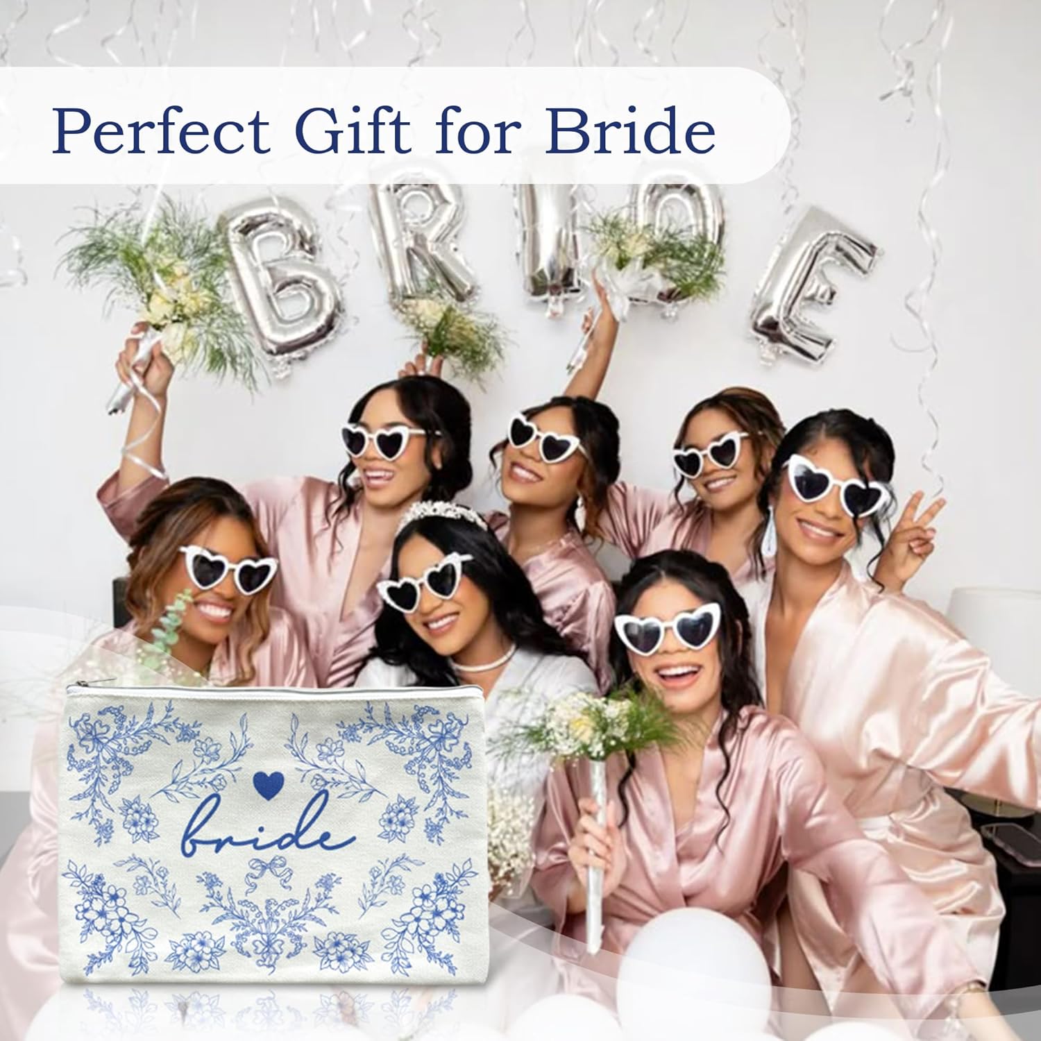 LADY&HOME Bride Makeup Bag Blue Bride Bag for Bridal Shower Wedding Engagement Gifts