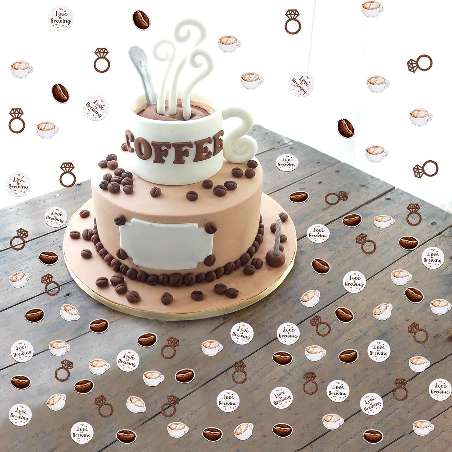 Coffee Bridal Shower Decorations – 200PCS Coffee Confetti, Love is Brewing Bridal Shower Decorations, Cafe Table Decorations for Love is Brewing Wedding Shower Engagement Party