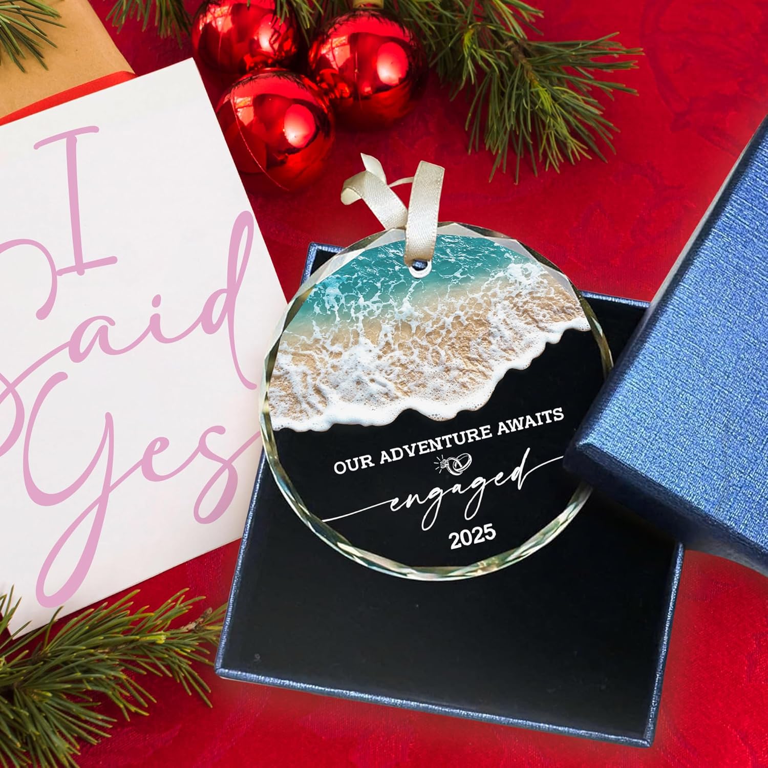 Engagement Gifts for Couples – Our Adventure Awaits Engaged 2025 Glass Ornament Just Engaged Present Ideas for Newly Women, Bride to Be, Fiance, Friend, Daughter