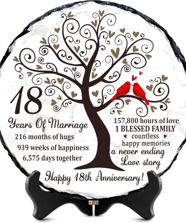 18th Anniversary Wedding Gift for Wife Husband  Natural Slate Stone Plaque, 18 Year Anniversary Marriage Gifts, 18th Wedding Party Idea Gifts, 18 Year Party Keepsake Decor