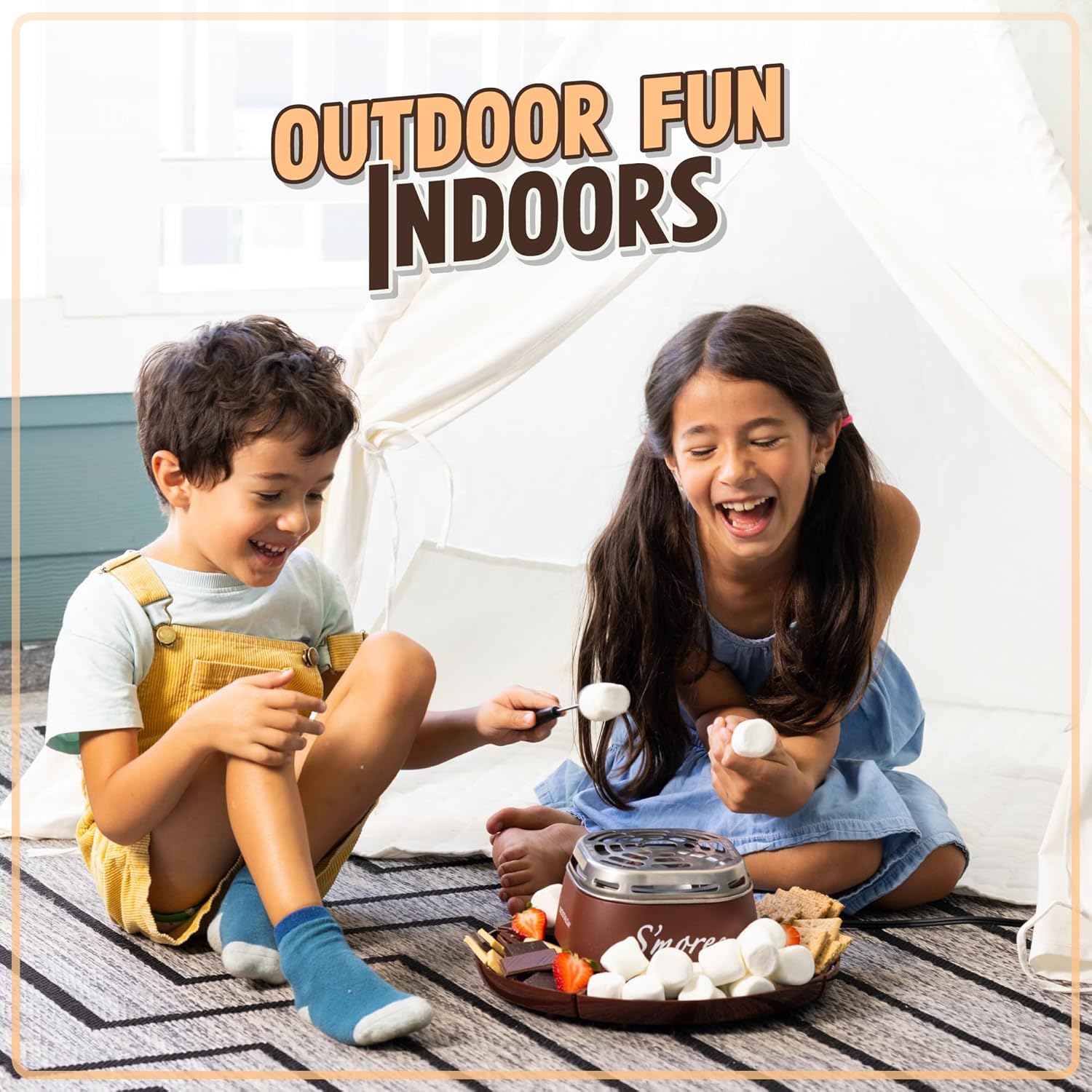 Nostalgia Tabletop Indoor Electric Smores Maker – Smores Kit With Marshmallow Roasting Sticks and 4 Trays for Graham Crackers, Chocolate, and Marshmallows – Movie Night Supplies – Brown