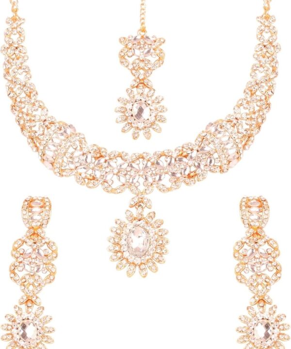 Touchstone Indian jewelry sets for women wedding gold kundan necklace traditional earrings tikka bollywood party style white crystal rhinestone guest gift bridal costume prom dainty accessories