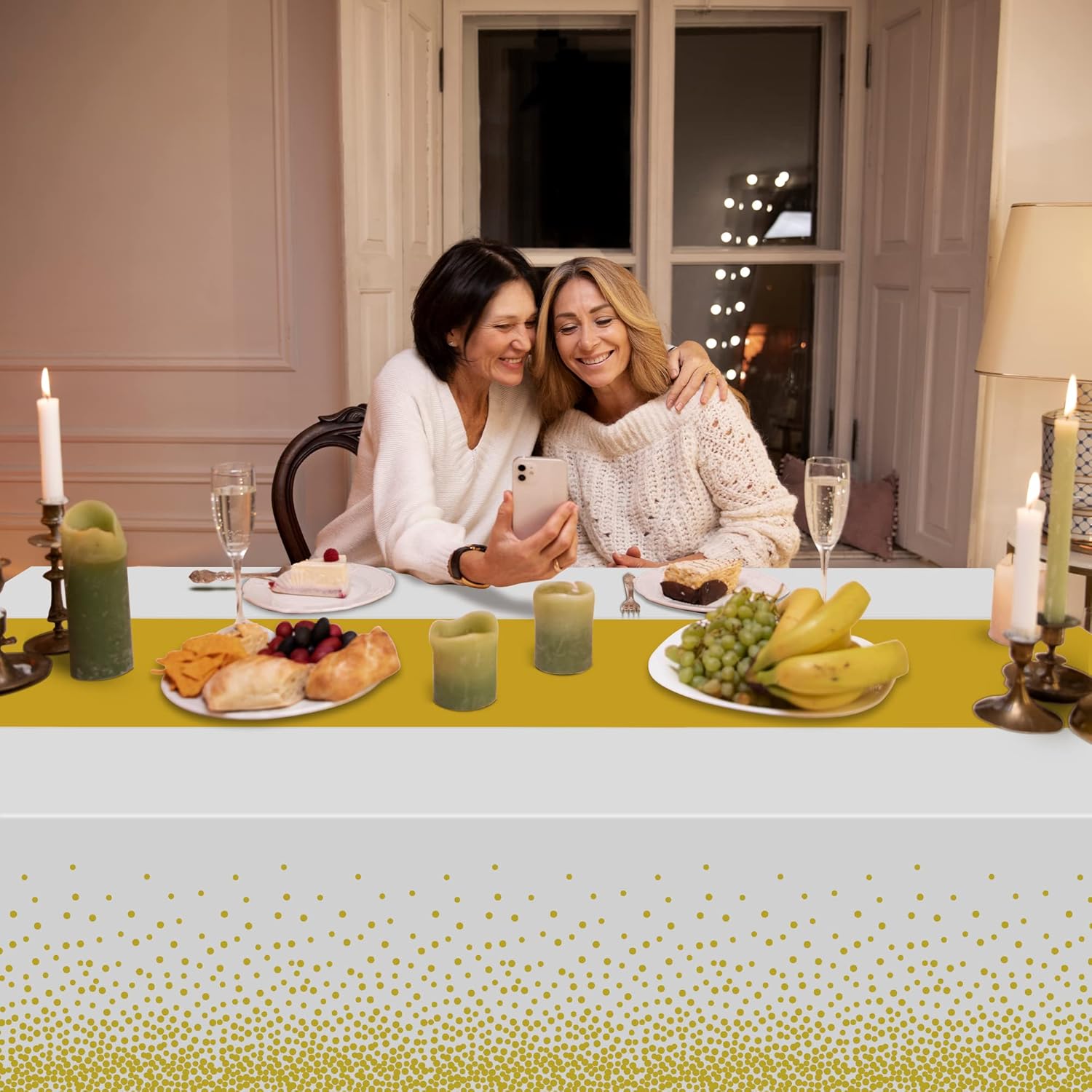 OHOME 4 Pack Disposable Plastic Table Cloths for Parties,White and Gold Rectangle Table Covers for Fall Decor Wedding Bridal Shower Birthday | Baptism Friendsgiving New Years Decorations 54 x 108