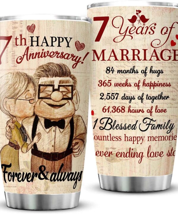 7 Year Anniversary Vintage Gifts, 7th Anniversary Wedding Gifts for Her or Him, Copper Anniversary Tumbler Gifts for Couple 20oz Stainless Steel Insulated Cup Present(1 PC)
